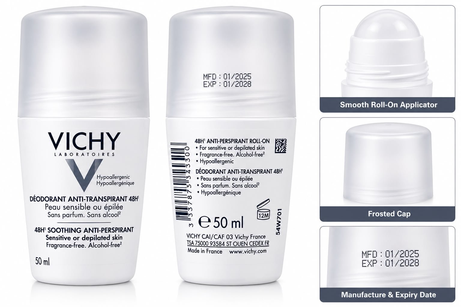 Vichy 48H Soothing Anti-Perspirant Roll-On – 50ml